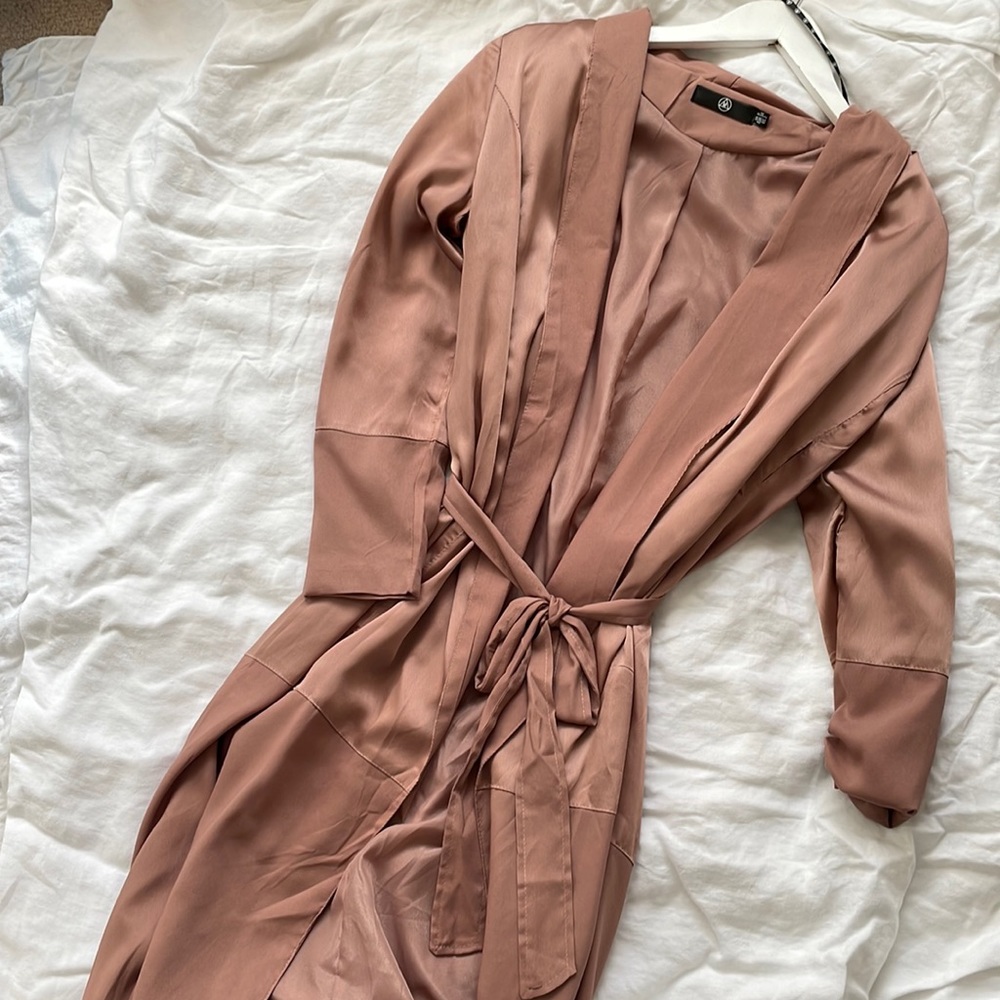 Rose duster coat robe cardigan dusty pink silk